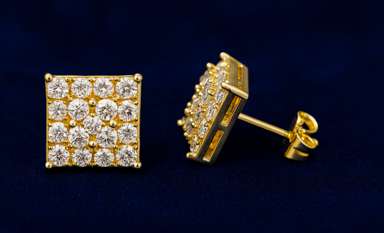 Moissanite Square Earrings Pavé Studs Galnuv