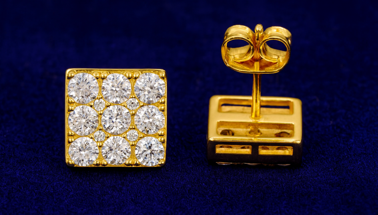 Moissanite Square Earrings Pavé Studs Galnuv