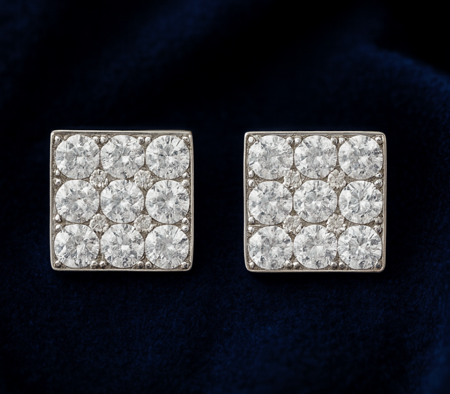 Moissanite Square Earrings Pavé Studs Galnuv