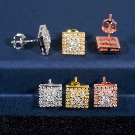 Moissanite Square Earrings Pavé Studs Galnuv