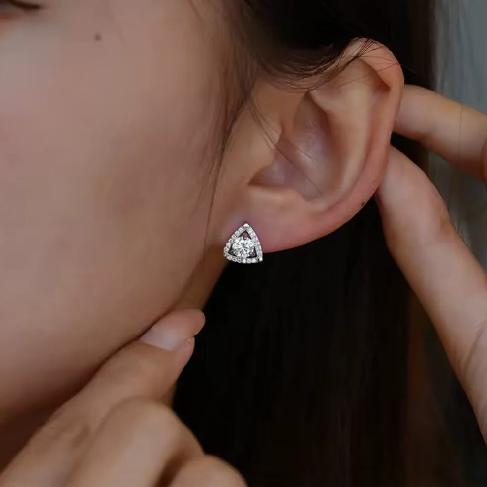 0.5ct Moissanite Earrings Halo Triangle Studs Galnuv