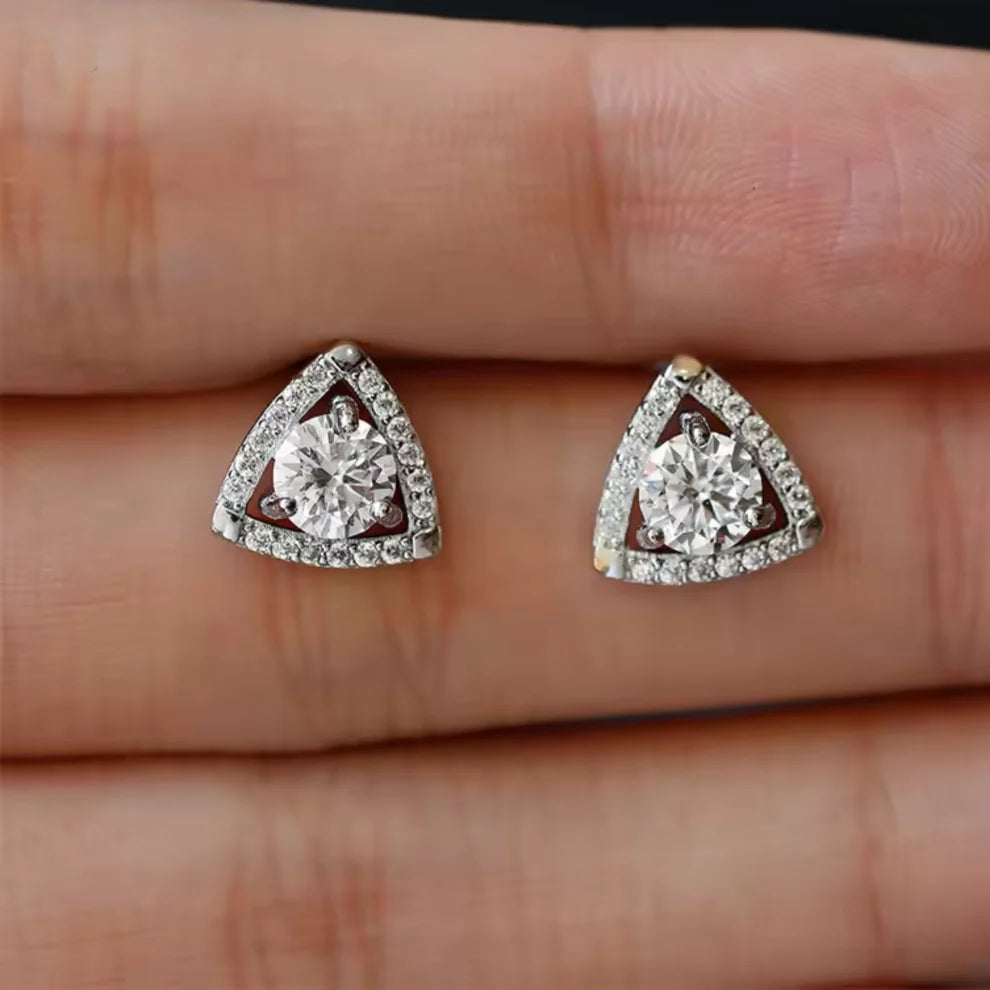 0.5ct Moissanite Earrings Halo Triangle Studs Galnuv